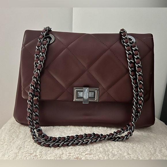 Aldo Quilted Chain Shoulder Bag - Maroon - Picture 1 of 5